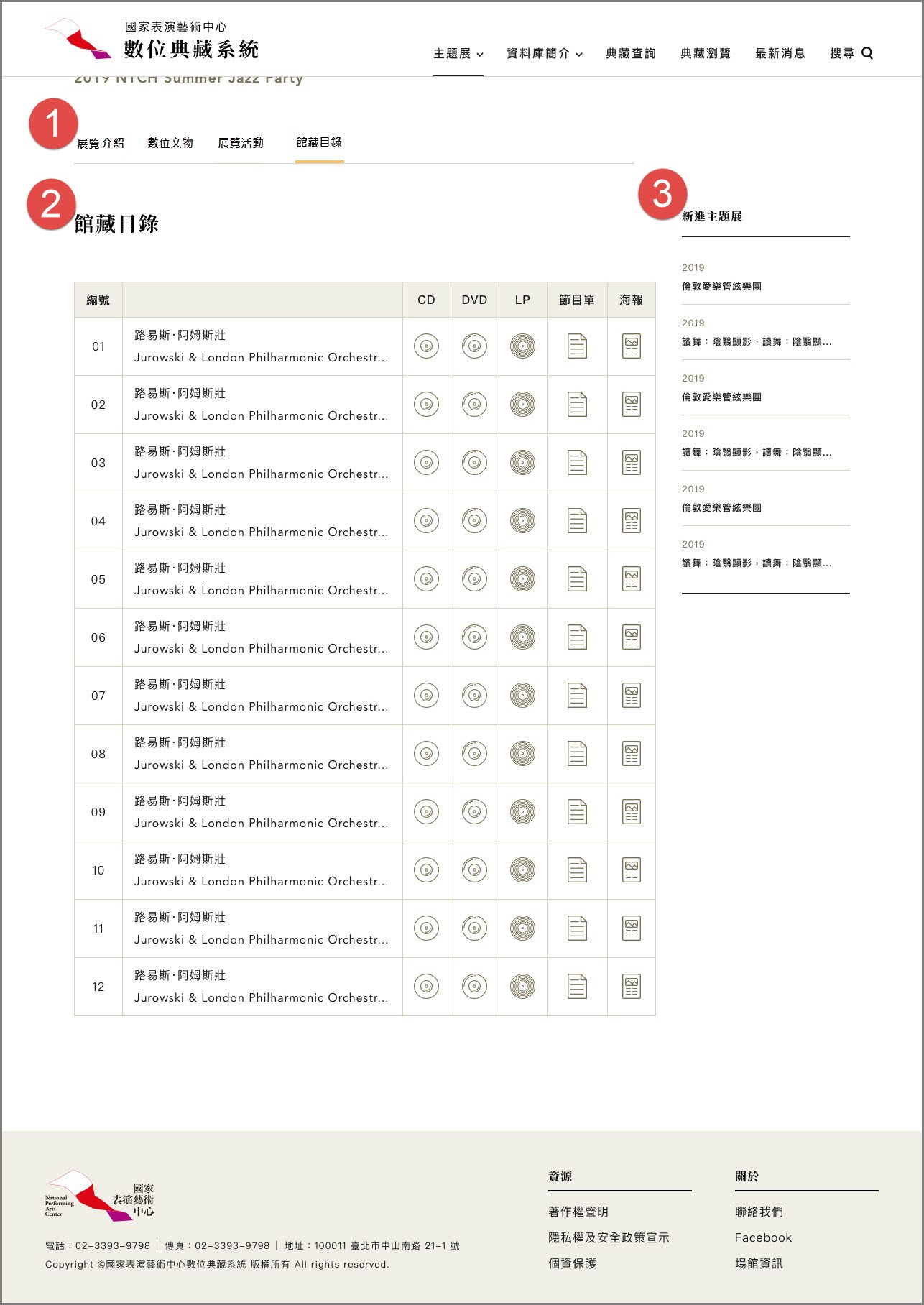 選定單一主題館的館藏目錄頁面影像圖示